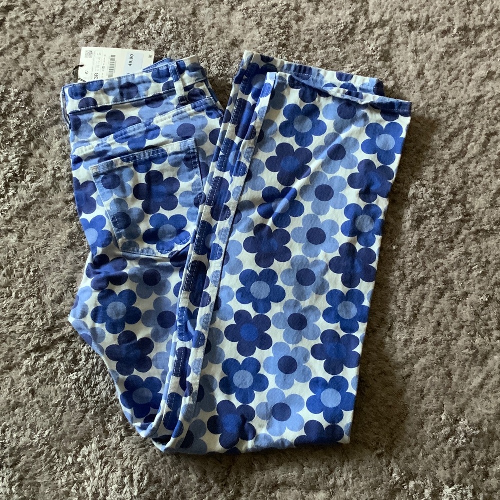 Zara Blue Floral Boot Cut Jeans
